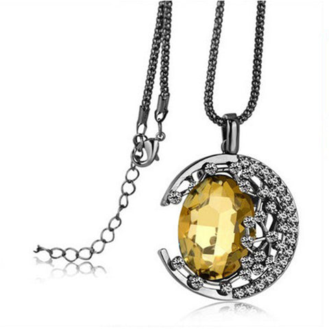 Crescent Pendant Necklace Yellow Diamond