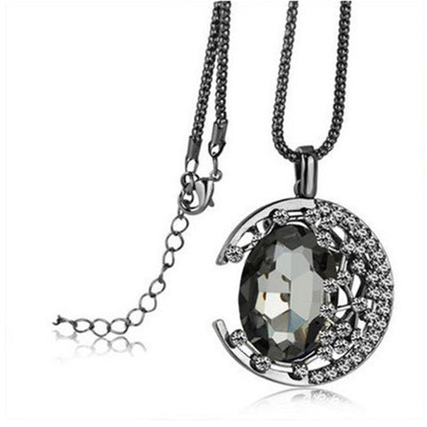 Crescent Pendant Necklace Smokey Quartz